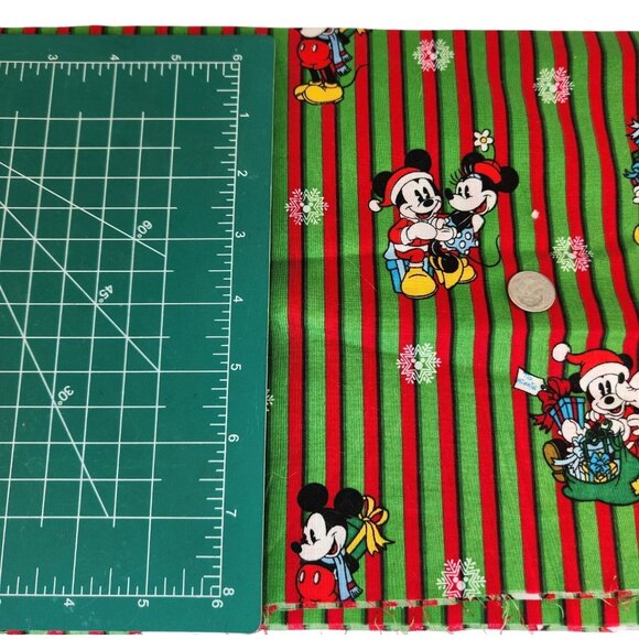 Disney Mickey & Minnie Christmas Stripe Cotton Fabric 1 Yard x 45 Inches - Picture 5 of 11